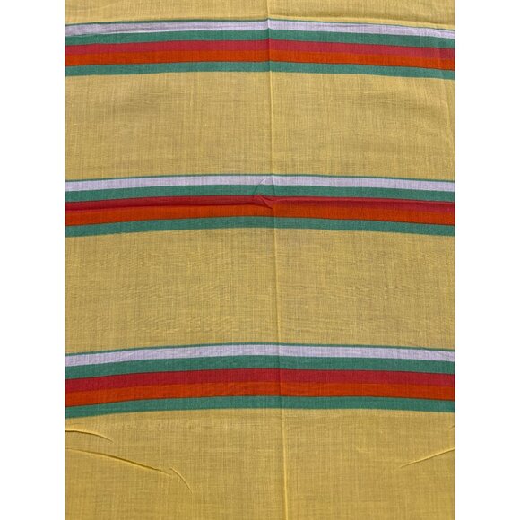 Vintage Yellow Striped Cotton Handkerchief With Green/Red/White Border Headwear - Picture 3 of 4